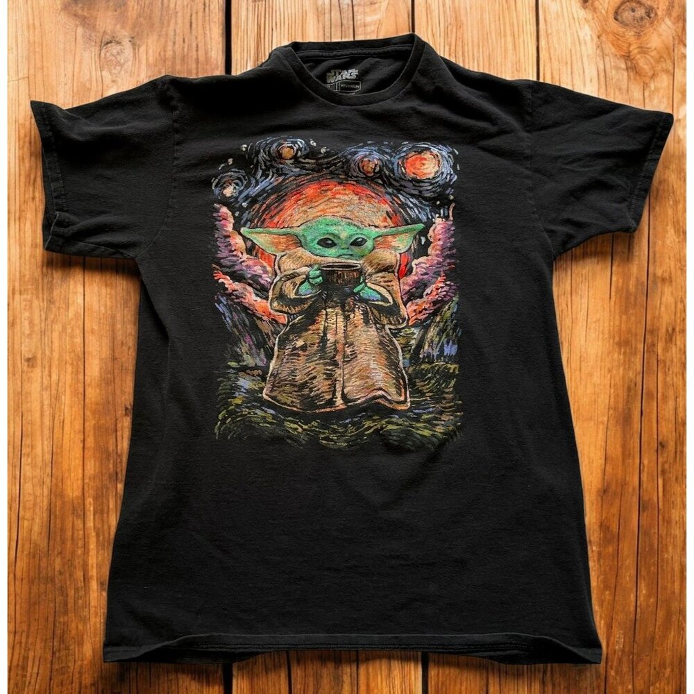 Star Wars Mandalorian Grogu Baby Yoda Black Graphic T-Shirt Size Medium M